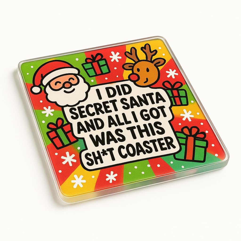 Acrylic Coaster with Humorous Festive Doodles - Whimsical Secret Santa Gift for Colleagues - Christmas Cheer in Style