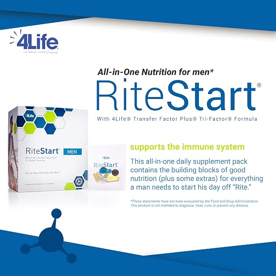 4Life - RiteStart Men - Mens Multivitamin Supplement with CoQ10, Mushroom Blend, Cellular Support Nutrients, Supports Immune Energy Wellness - 30 Packets