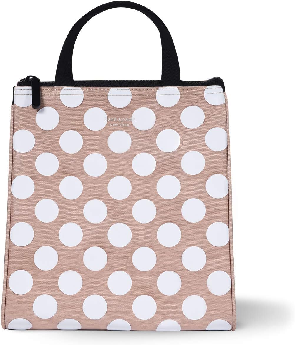 Bolsa de almuerzo aislada, punto blanco | Bonita bolsa de refrigerador suave aislada, fiambrera para adultos con forro interior térmico plateado y bolsillo de almacenamiento de malla