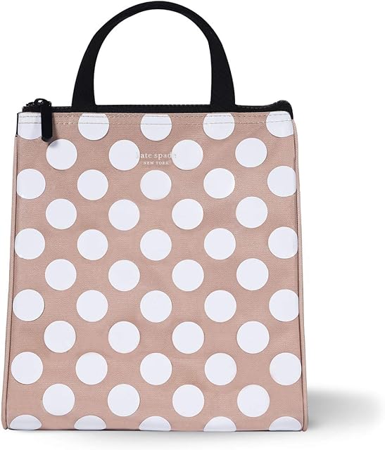 Kate Spade New York Portable Soft Cooler Lunch Bag with Silver Insulated Interior Lining and Storage Pocket, Jumbo Dot