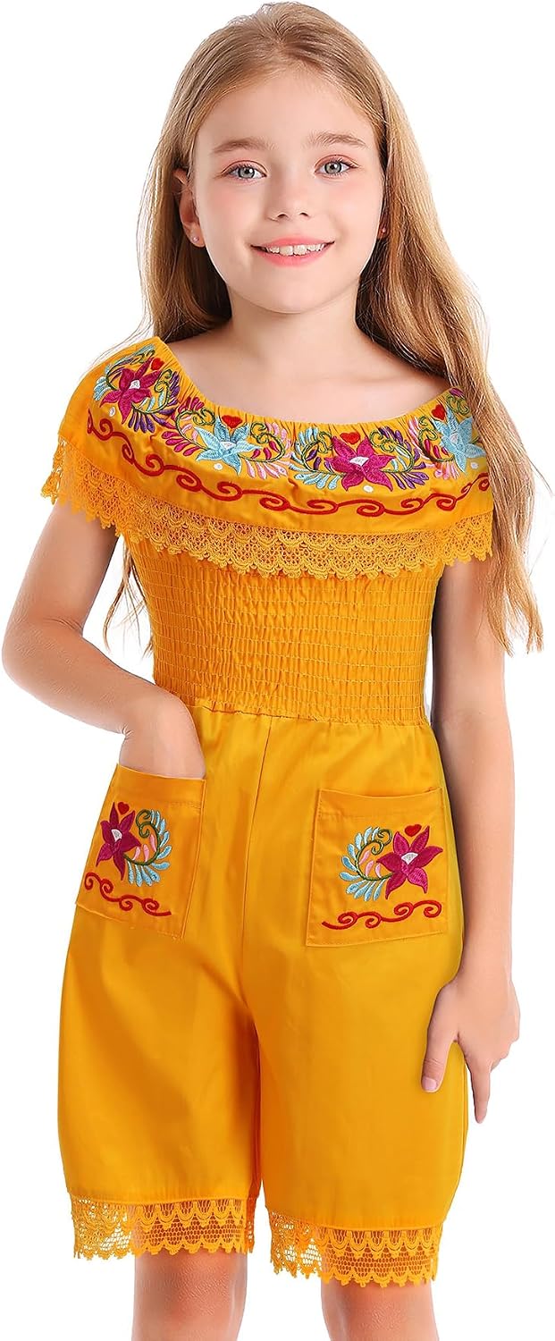Vackutliv Mexican Jumpsuit For Girls Traditional Embroidered Kids Outfit