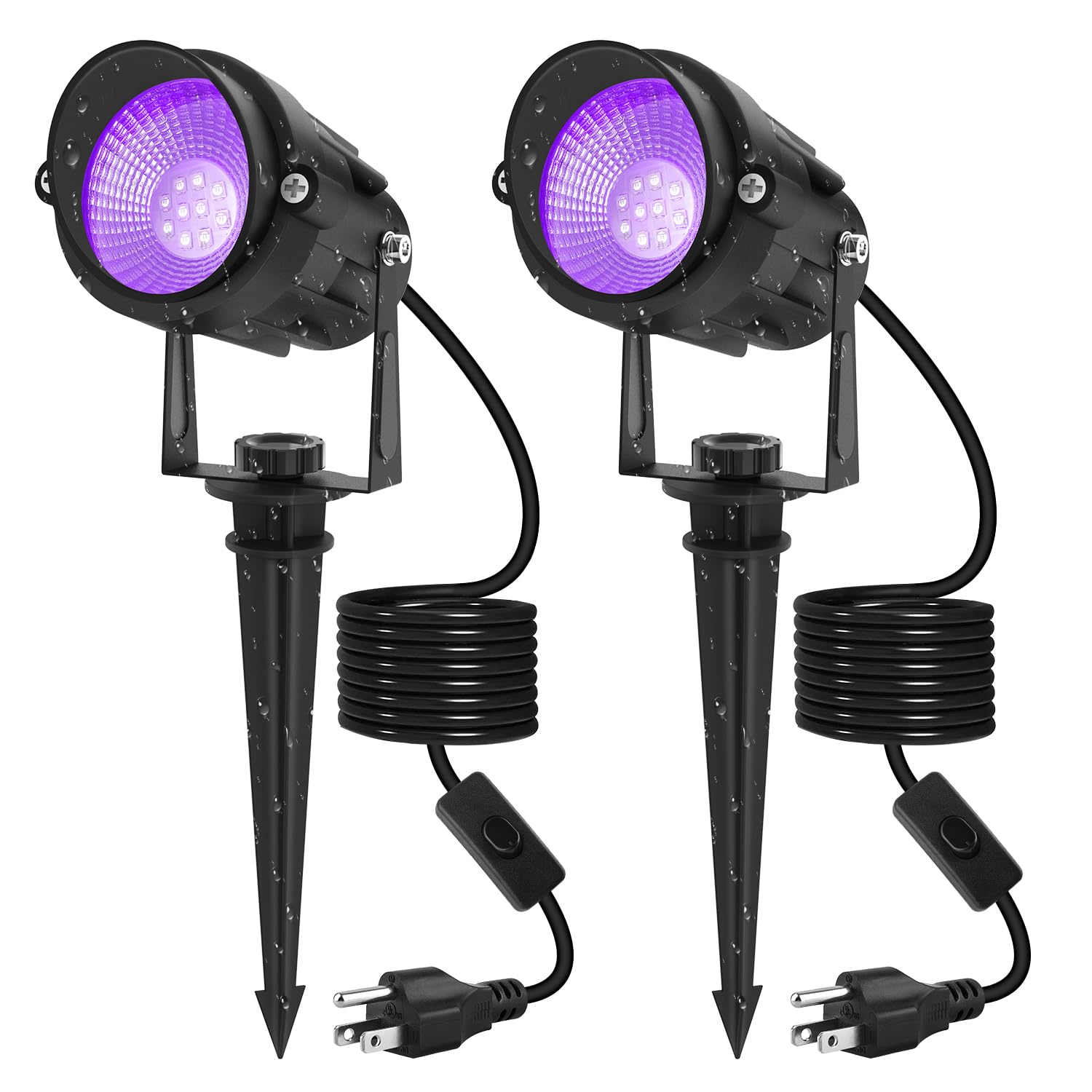 T-SUN Christmas Blacklight Spotlight 2 Pack Halloween Black Lights Spotlight Outdoor, IP65 Waterproof Black Lights for Glow Party Body Paint Fluorescent Poster Stage Decoration