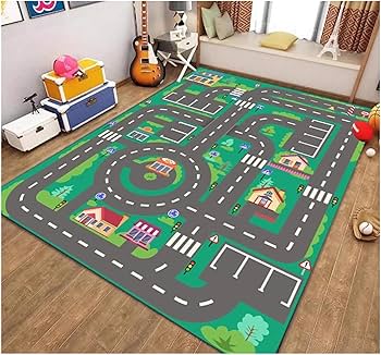 Yincimar Speelmat voor kinderen, speelmat in de auto, stadsleven, straat, 1,5 x 1,8 m, groot educatief tapijt voor kinderen, voor slaapkamer, speelkamer, klaslokaal