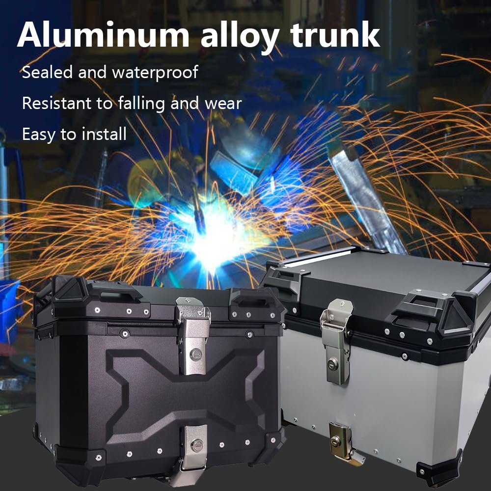 Coffre Valise Moto Universel 28-100L Top Case Aluminium Moto, Coffre Topcase avec Serrure de Sécurité, pour Casque Moto(Noir,80L)