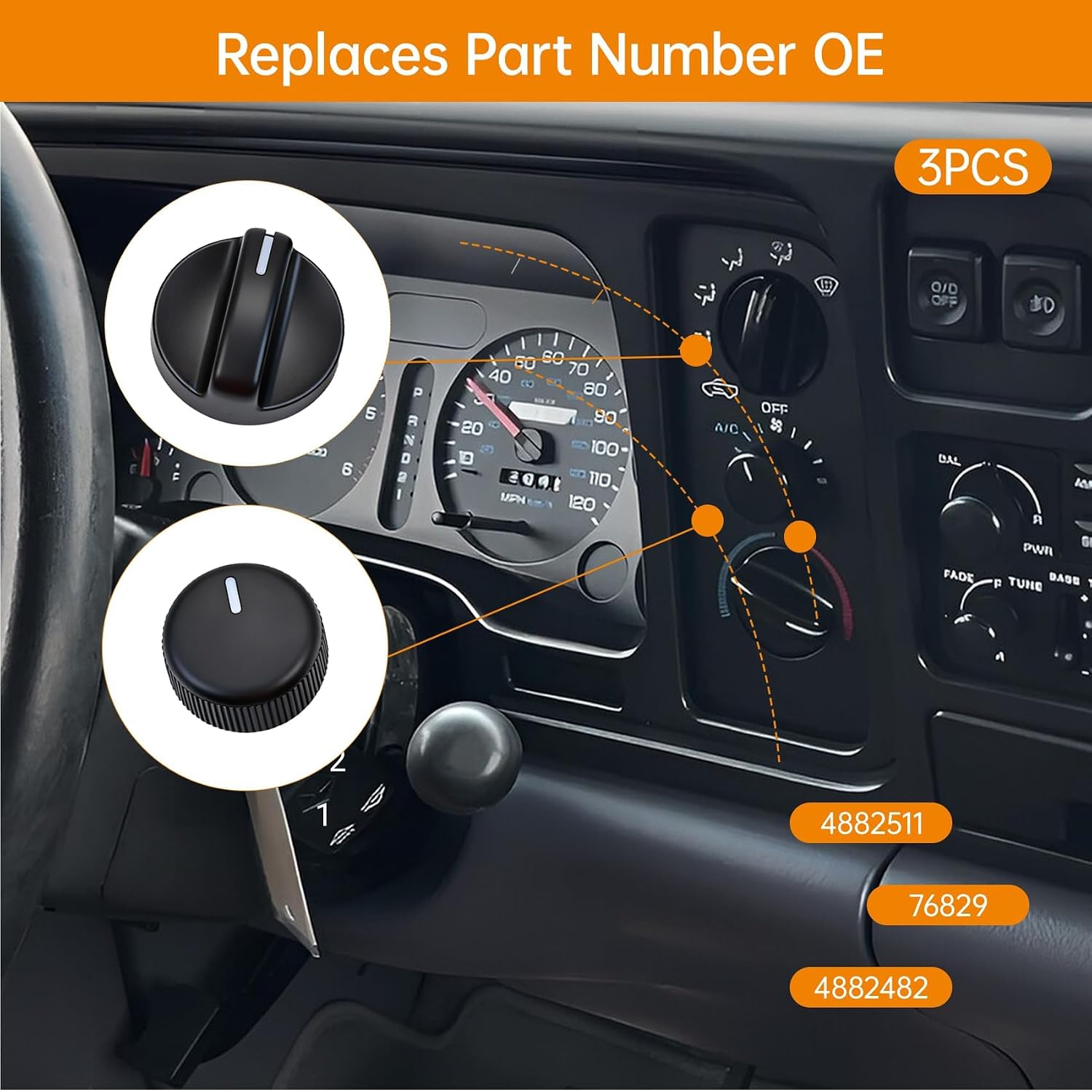 A/C Heater Control Switch Knob Set 2500 94 R4 76829 04882511 04882482 Replacement for 1994-1997 Dodge Ram 1500 2500 3500