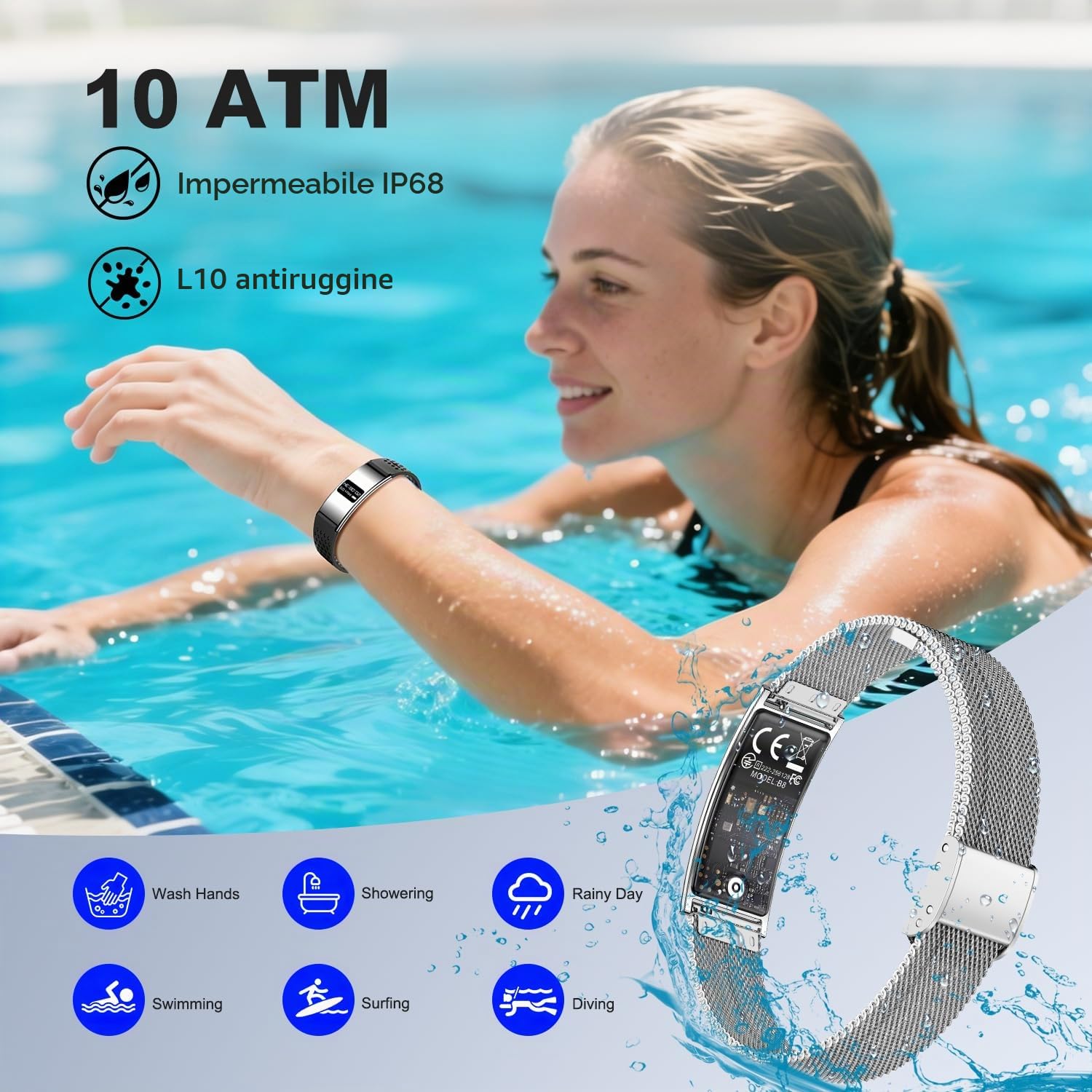 Smartwatch Fitness Tracker Impermeabile, Orologio Smart Band Donna Uomo con Cardiofrequenzimetro, SpO2, Stress, Monitoraggio del Sonno, Modalità Sport Multiple, Compatibile Android iOS