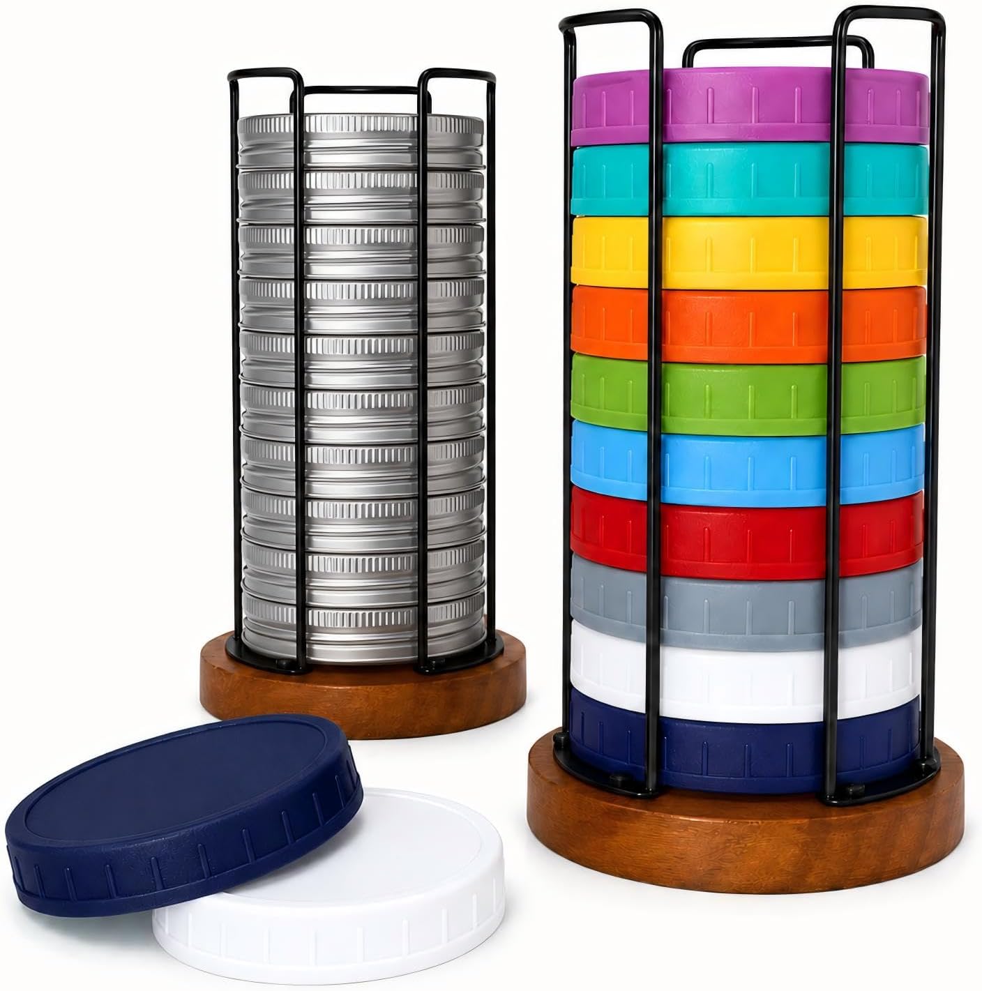 2 Pack Mason Jar Lid Organizer, Adjustable Cup Lid Holder for Cabinet & Countertop, Detachable Lid Storage Rack for Stanley, YETI, Simple Modern and Water Bottle Lids