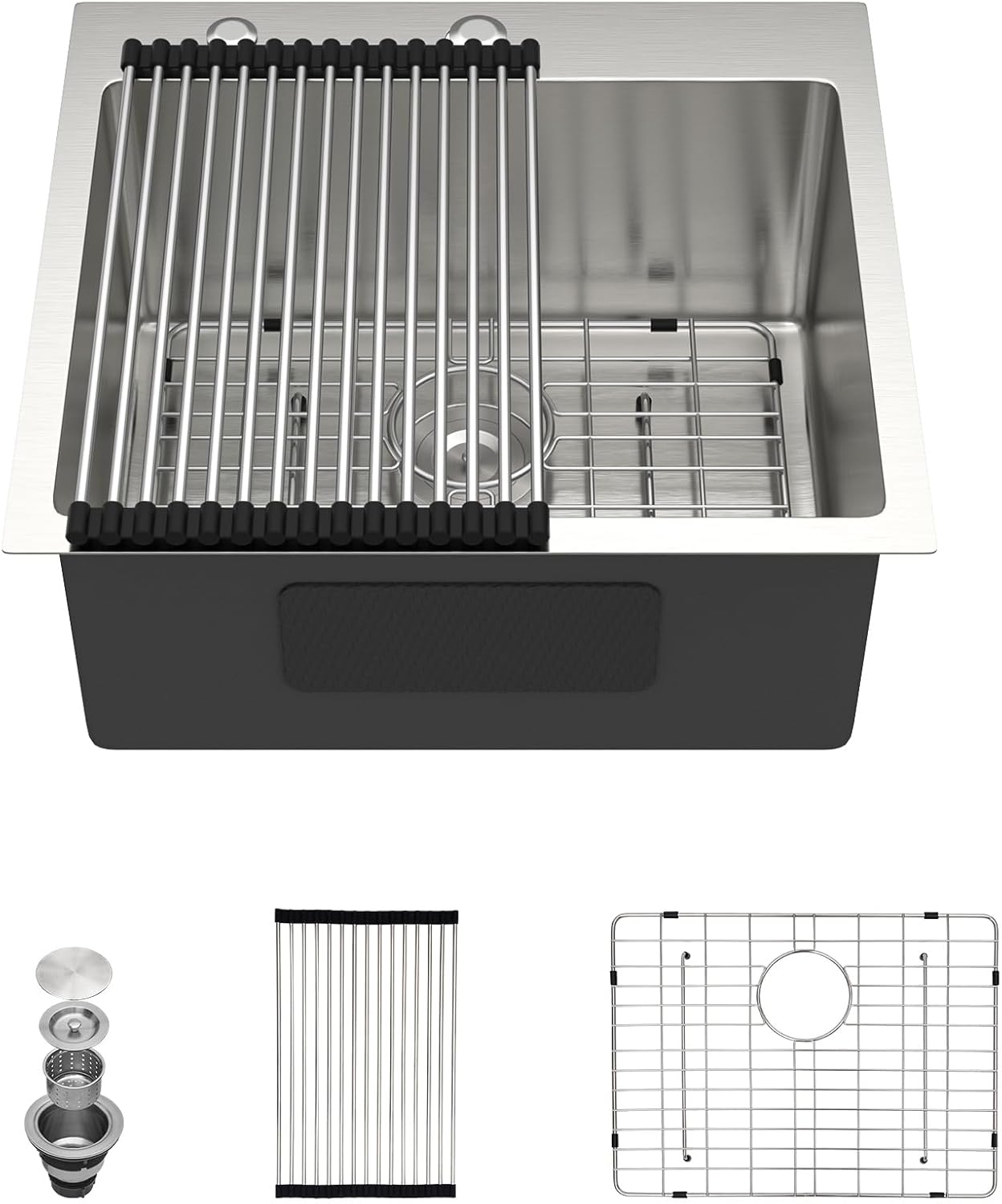 Dcolora 20 In. Drop In Kitchen Sink with Cup Washer, Stainless Steel Single Bowl Topmount Sink, Brushed Finish, 20" x18"x9" #DC-T258002