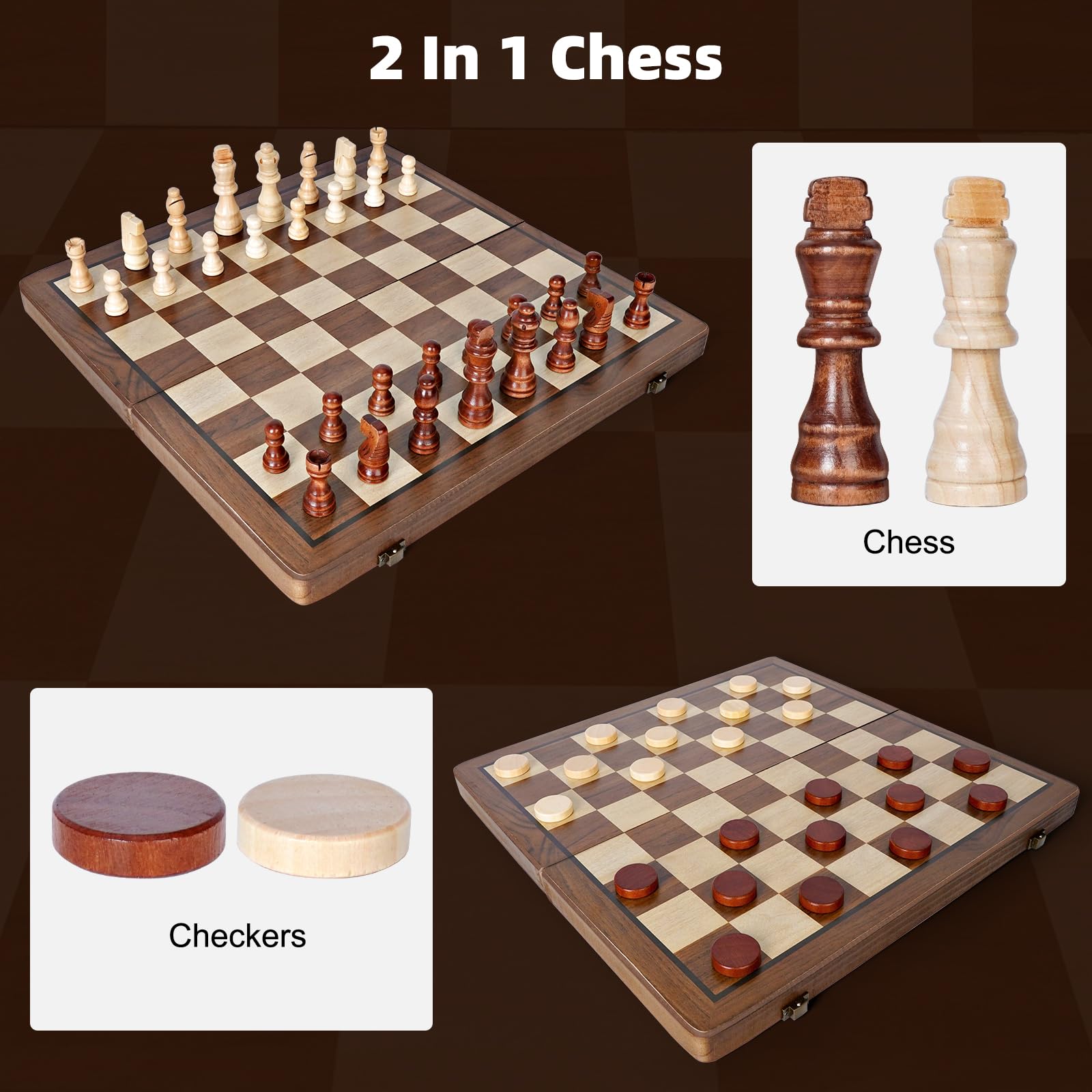 Jeu D'échecs, 2 en 1 Echiquier Magnetique, Jeu Echec en Bois 39 x 39 cm, Pliable Portable Ensemble D'échiquier avec Sac de Rangement, Idéal pour Enfants et Adultes Lors de Fêtes et Voyages