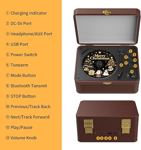 Vista 9 de Gueray CD Player Portable Bluetooth: Retro CD Players with Speakers Vintage CD-Player 3600mAh Rechargeable & Radio & Remote Control Support USB/AUX