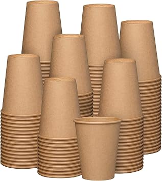 FEELLIFE 300 Pack 8 oz Kraft Paper Coffee Cups,Unbleached Disposable Hot Paper Cups,Thickened Leak-Proof Hot/Cold Beverage Drinking Cup for Party Home Cafes Bistros Businesses