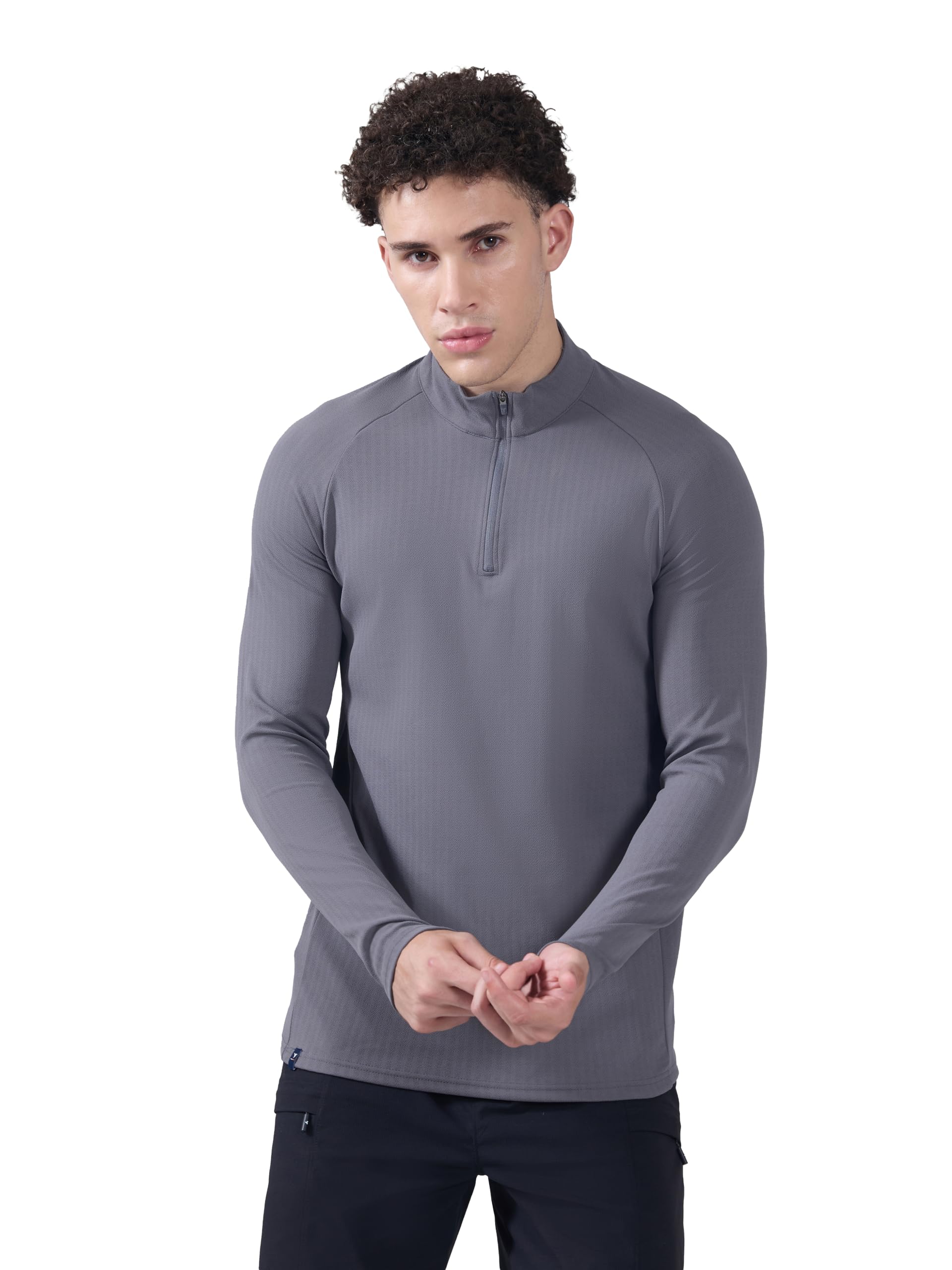 technosport Men's Solid Full Sleeve T-Shirt ELASTOPLUS Quick Dry Slim Fit Mock Neck Sports Tee for Training Layering Casual Wear UPF50+ Anti Odour-picture-41