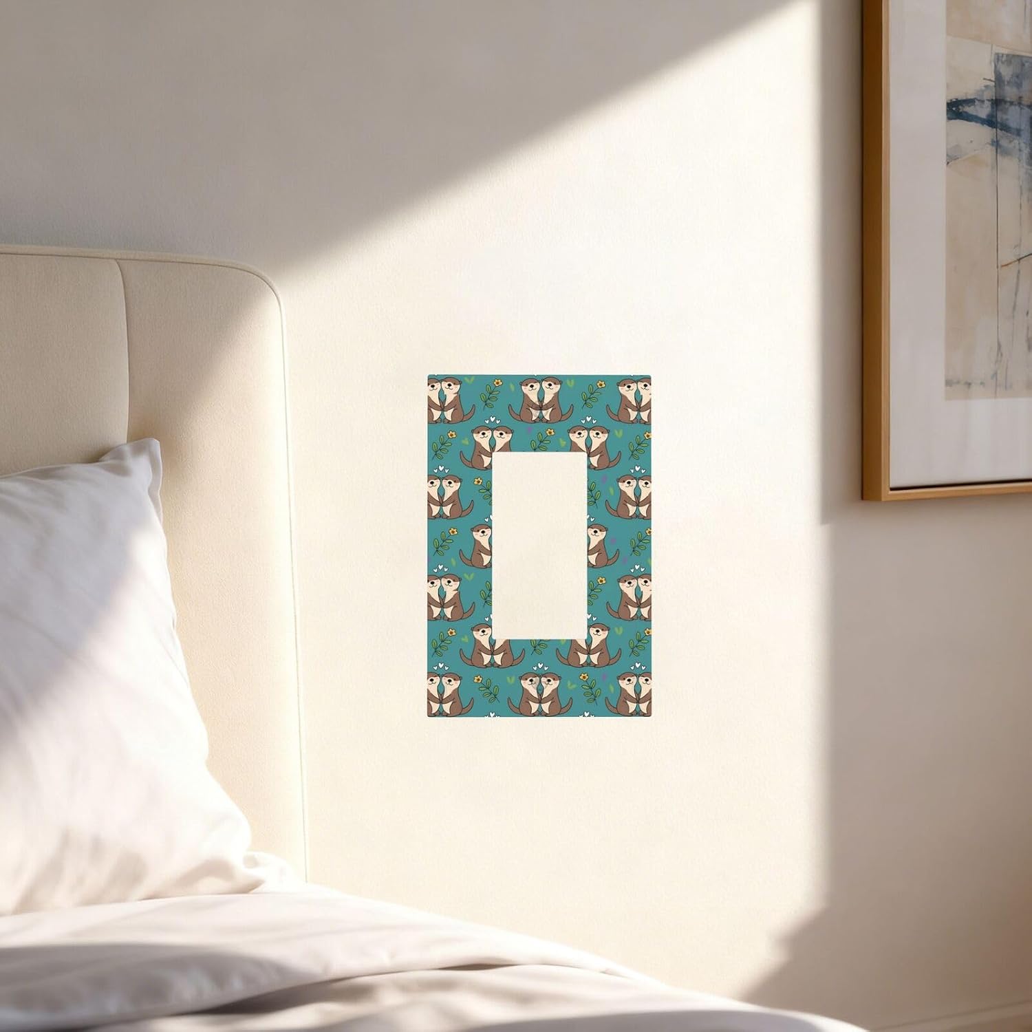 1 Gang Single Rocker Otters Heart Vine Floral Teal Decorative Light Switch Cover - GFCI Outlet Wall Plate for Bathroom Bedroom 5X3 Inch