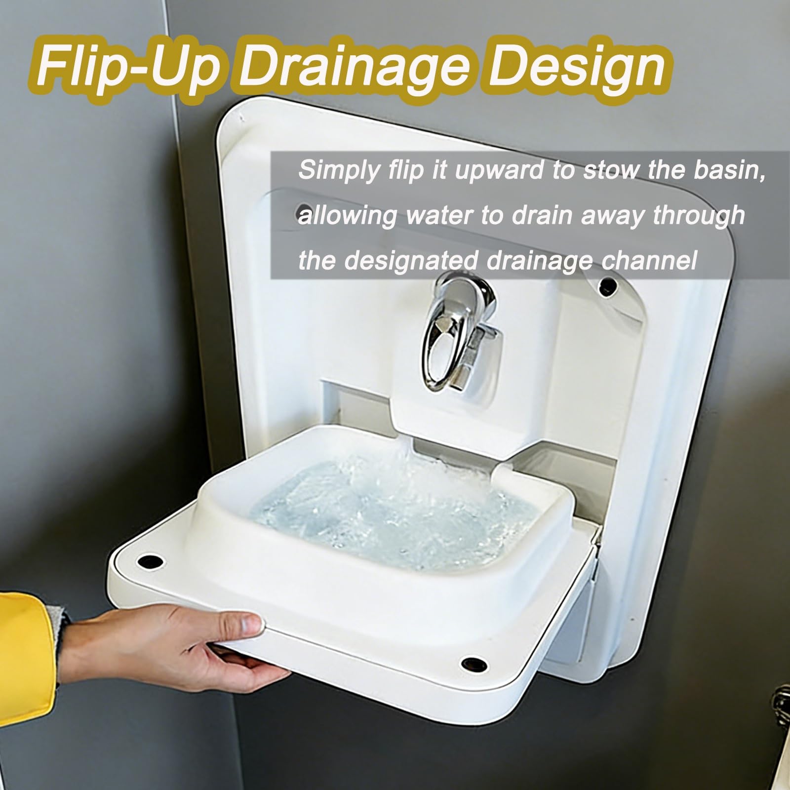 Fregadero Camper de Acrílico, Lavabo Caravana Plegable con Grifo de Agua Fría y Caliente, Diseño de Drenaje Rápido, Lavamanos para Baño y Cocina de Caravanas