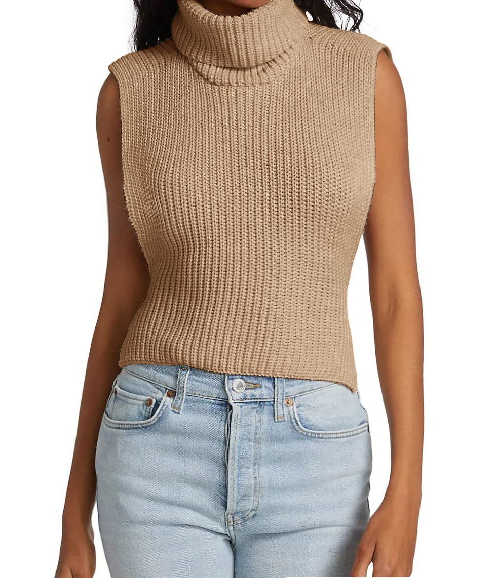 Womens Sleeveless Sweater Vest Turtleneck Ribbed Knit Tank Tops Basic Slim Fit Top