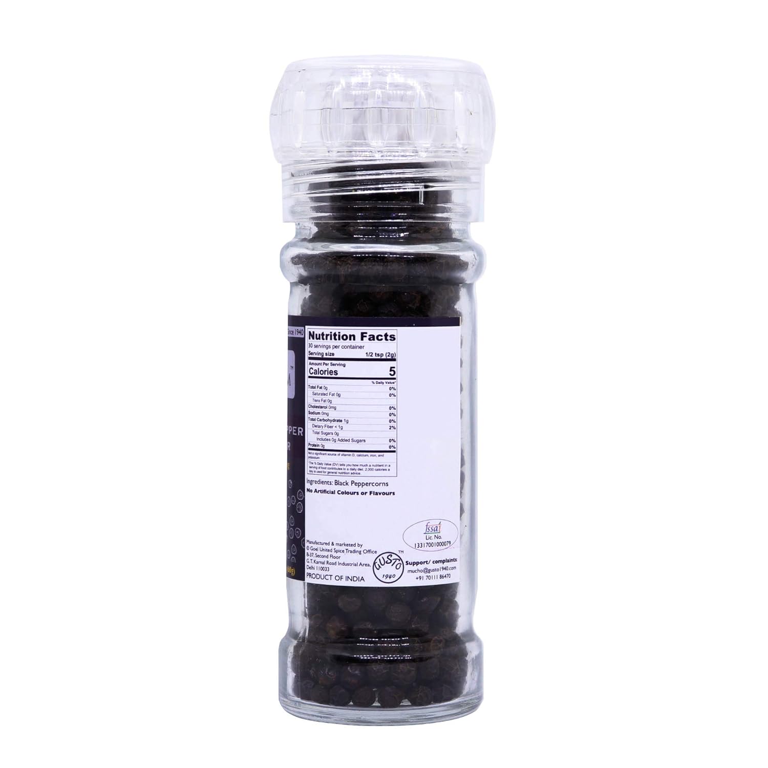 Tassyam 14 Mesh Black Pepper 60g Grinder Bottle