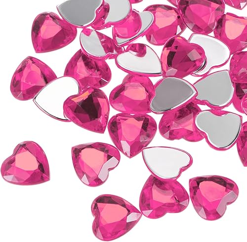 Miniatura 43 de MECCANIXITY 60 piezas de diamantes de imitación acrílicos de corazón de 0.59 pulgadas (0.591 in) con parte trasera plana, gemas de plástico