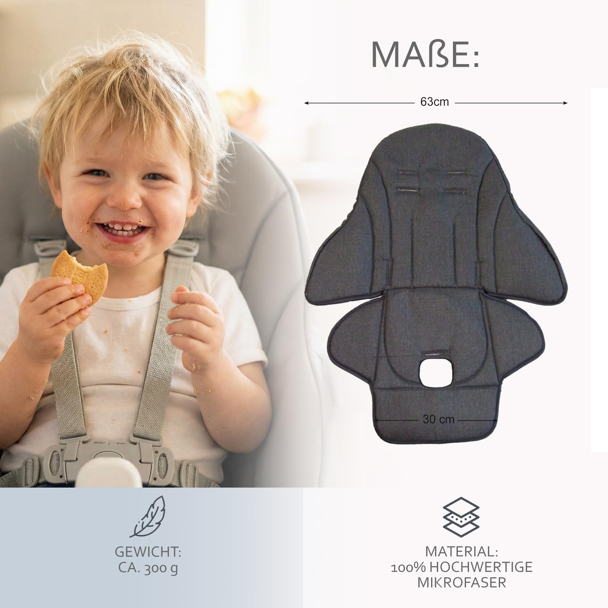 Zamieniona poszewka na poduszkę siedzącą [Poszewka na krzesełko] kompatybilna z Peg Perego Prima Pappa ZERO3 & SIESTA (ciemnoszare marmurkowane)