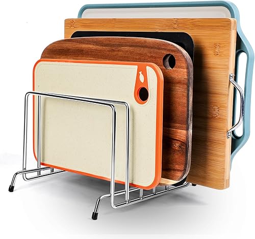 Organizador de tabla de cortar resistente de acero inoxidable con 6 ranuras, estante de almacenamiento para tabla de cortar, soporte para tabla de