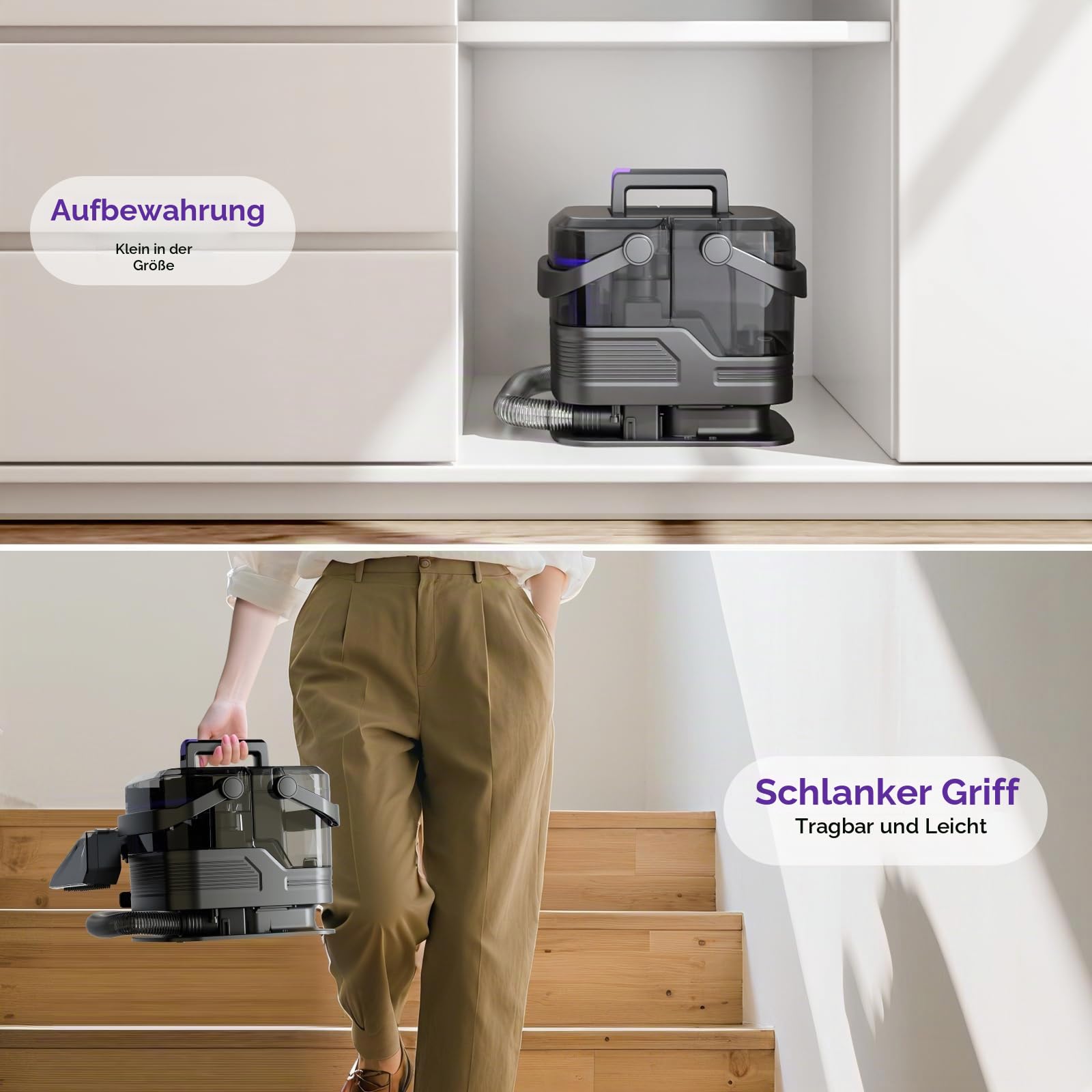 Tragbare Teppich reinigungs maschine, 20Kpa leistungsstarke Absaugung Spot Cleaner Maschine, Polsterreinigungsmaschine mit Griff für Haustier Flecken, Haus (Ausführung für Kaltwasser)