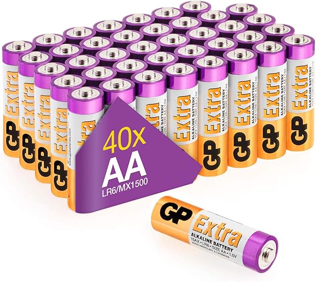 AA Batteries Pack of 40-1.5V / Mignon / LR06 / MN1500/ AM3 by GP Batteries AA Extra Alkaline Batteries ideal for: Toys/Controllers/Torch/Mouse Suitable for everyday use in a variety of devices
