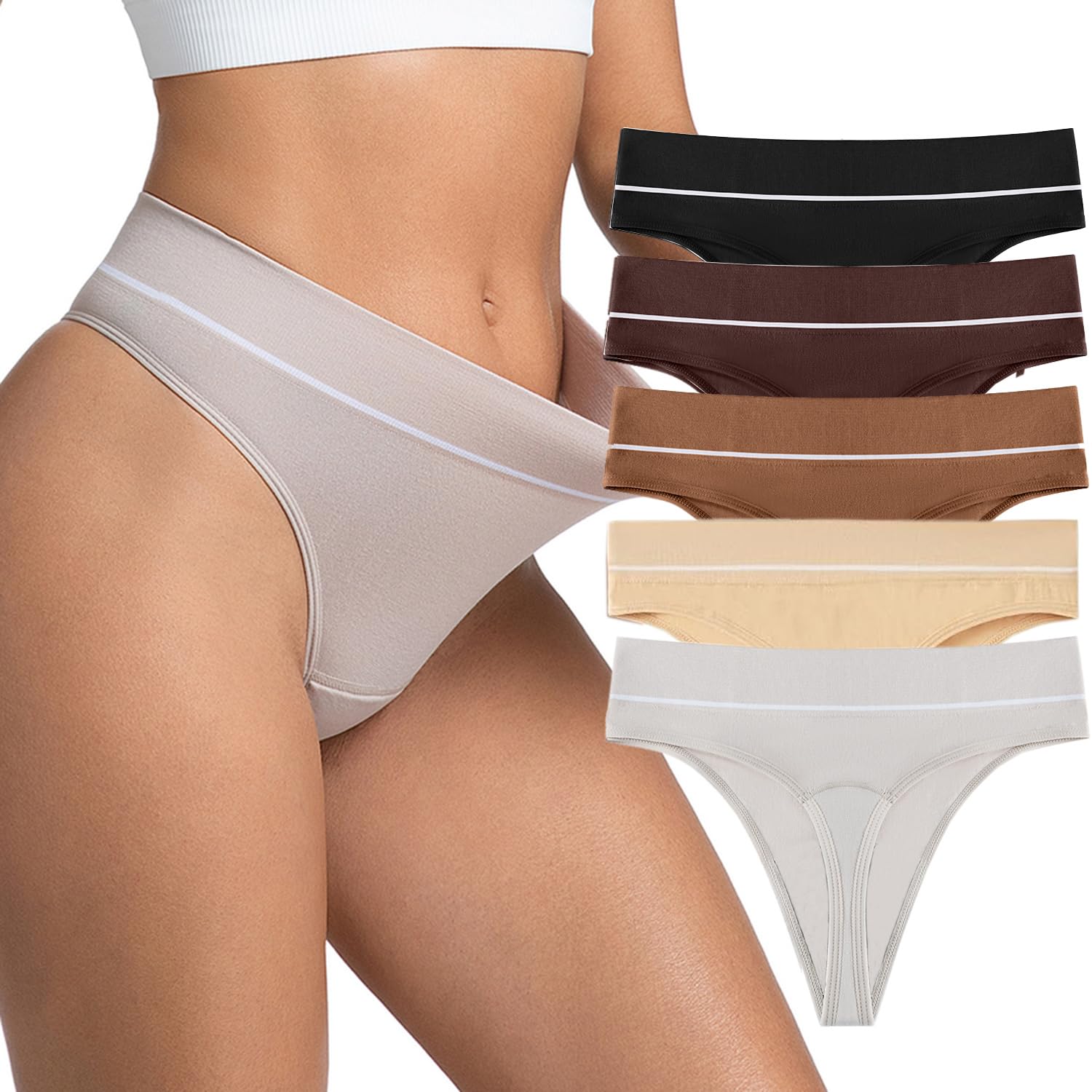 Youlebao Thongs for Womens High Waisted Seamless Underwear Sexy Invisible Panties 5 Pack