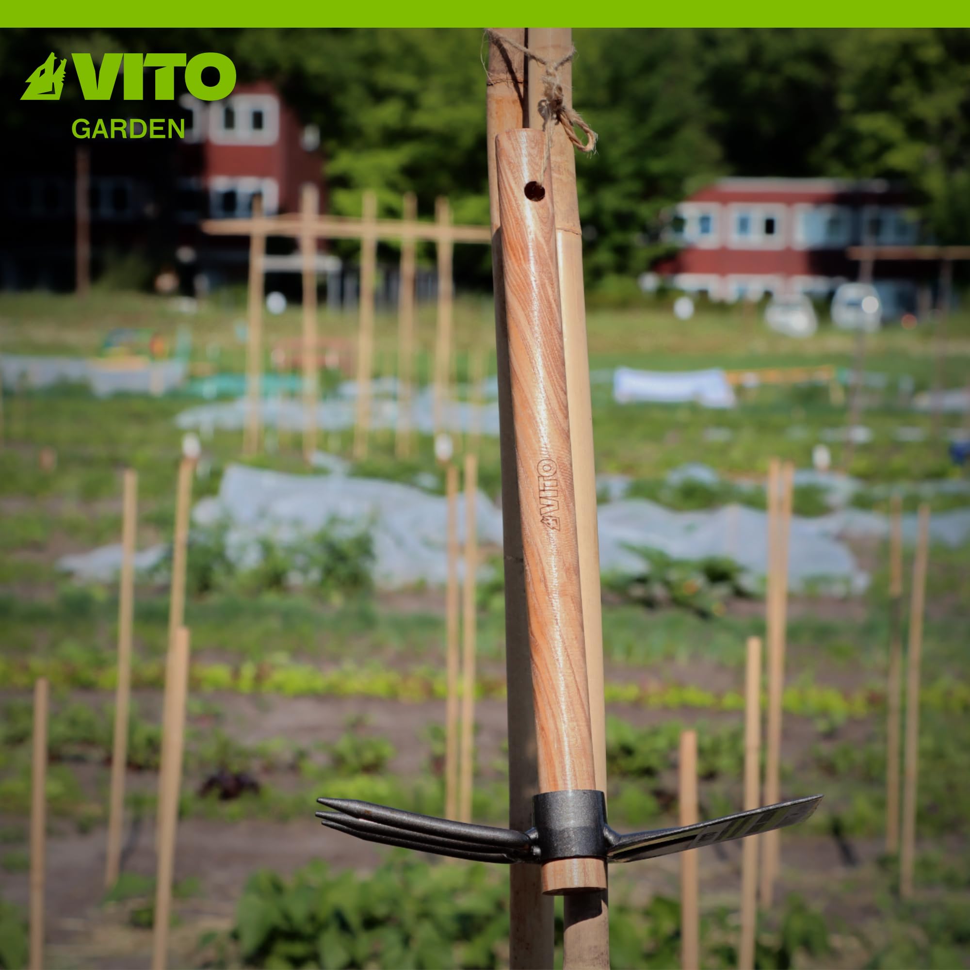 VITO - Serfouette Fourche 3 Dents et Panne Outil de Jardin Manche Bois INOX et Fer forgé à la Main Haute qualité