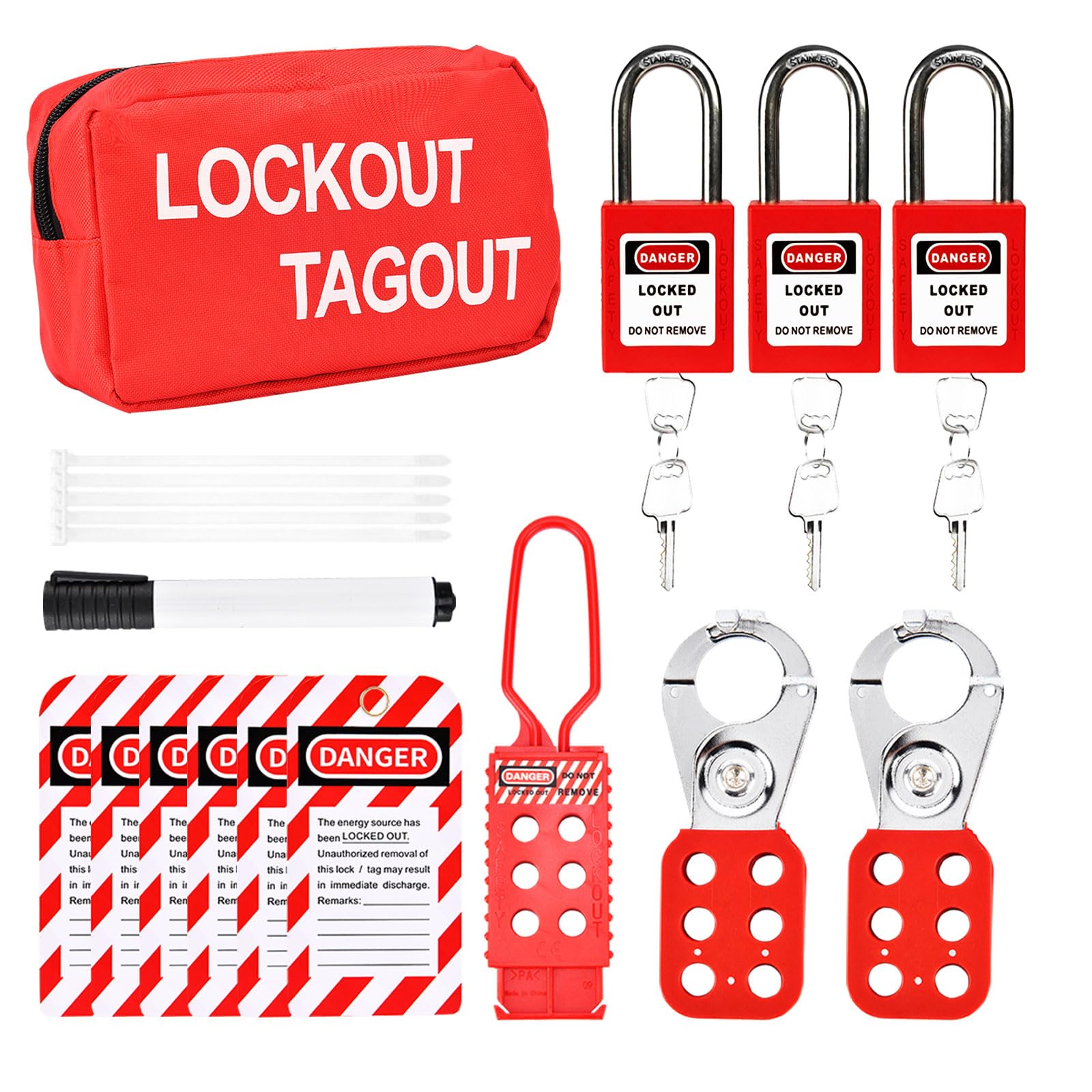 Lockout Tagout Kit, WenzhiIoT Lock Out Tag Out Kits Electrical, Group Lockout Hasps, Loto Tags,Padlocks (2 Key Per Lock), Zip Ties for Safe Electrical Locking
