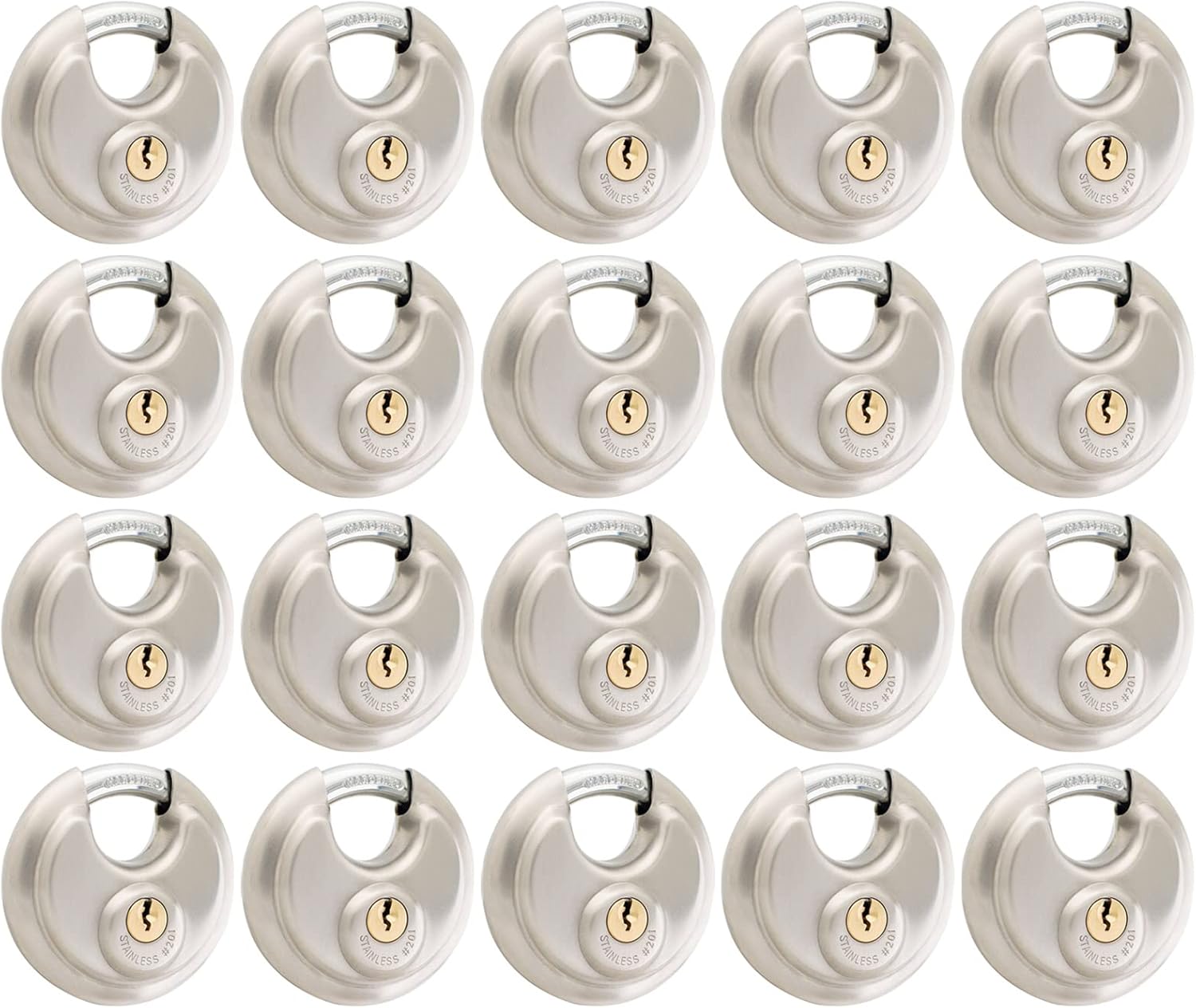 Unity Keyed Alike Locks, Stainless Steel Disc Padlock with Key, Weatherproof, for Storage Unit, Sheds, Self Storage, Trailer, Truck, Pods, Garages & Fence, Farm 2 3/4'' (70mm) (20 Pack)