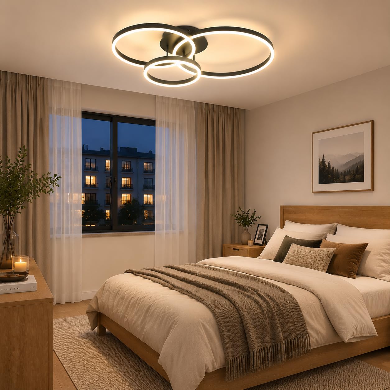 ZMH Deckenleuchte Wohnzimmer Deckenlampe LED 82 CM Wohnzimmerlampe Schwarz | 74W Schlafzimmerlampe dimmbar mit Fernbedienung innen Deckenbeleuchtung 3 Ring Modern Design für Schlafzimmer Küche Büro