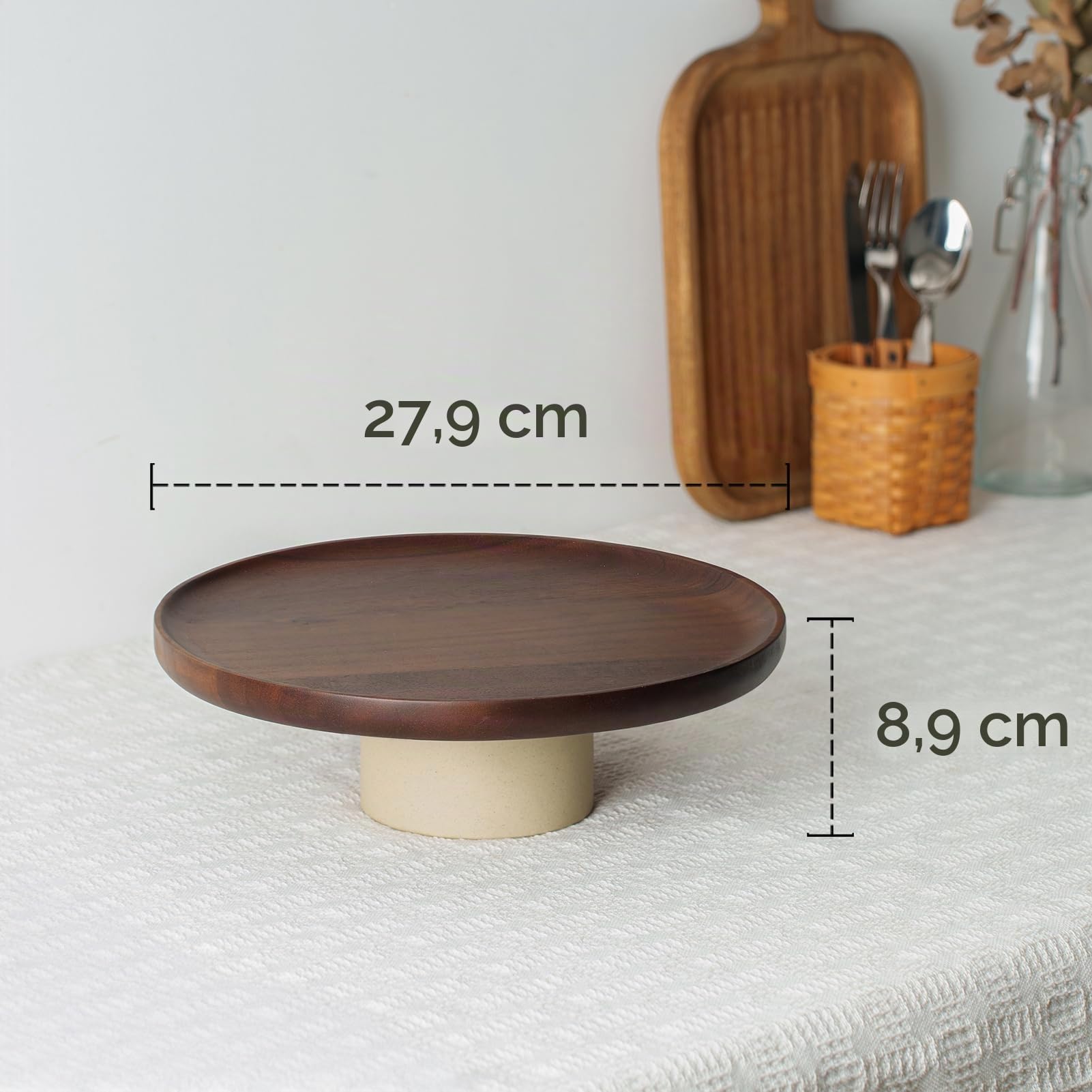 CEEFU Rustikaler Tortenständer aus Akazienholz, 27,9 cm, natürlicher Holzton, Hochzeitstortenständer, Servierständer für Cupcakes, Dessert, Bissen, Präsentation auf Party, Geburtstag, schöne