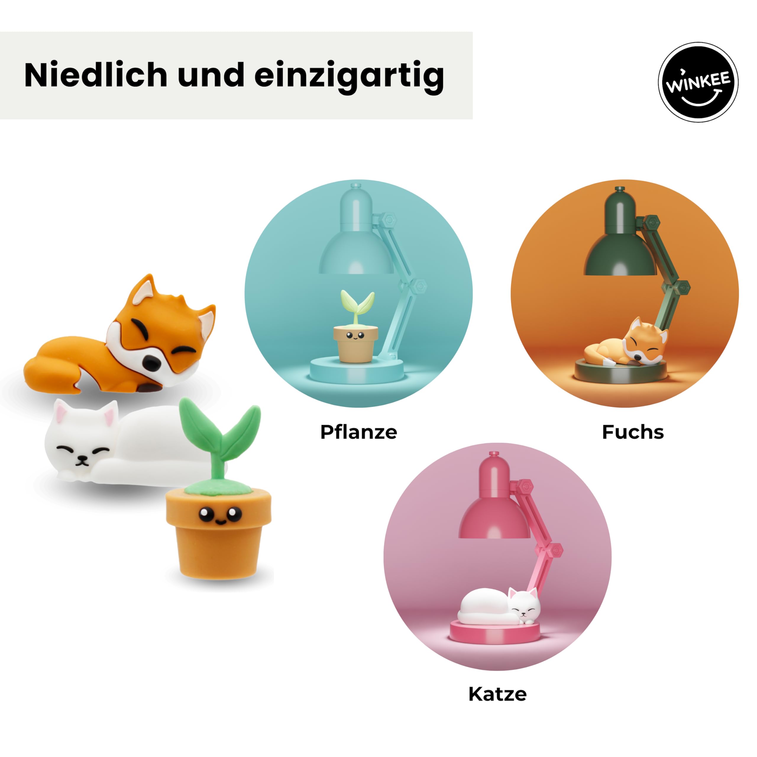 Winkee - Mini Lamp Plant, Fox & Cat, Multicoloured - Image 2