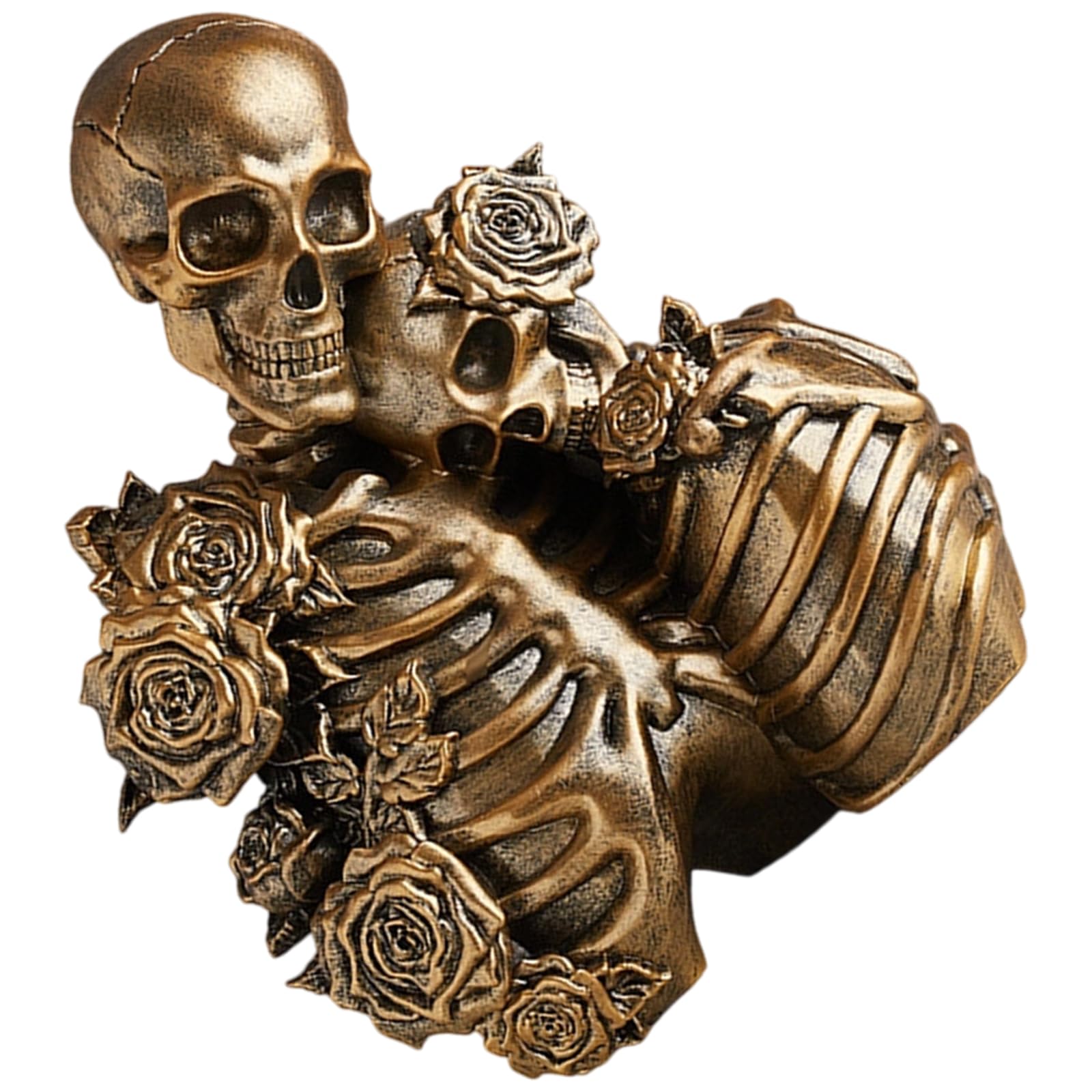 Woedpez Humorous Resin Skull Couple Sculptures Perfect for Bookshelf Window Display Hand Painted Skeleton Figurine Halloween Party Desktop Centerpieces