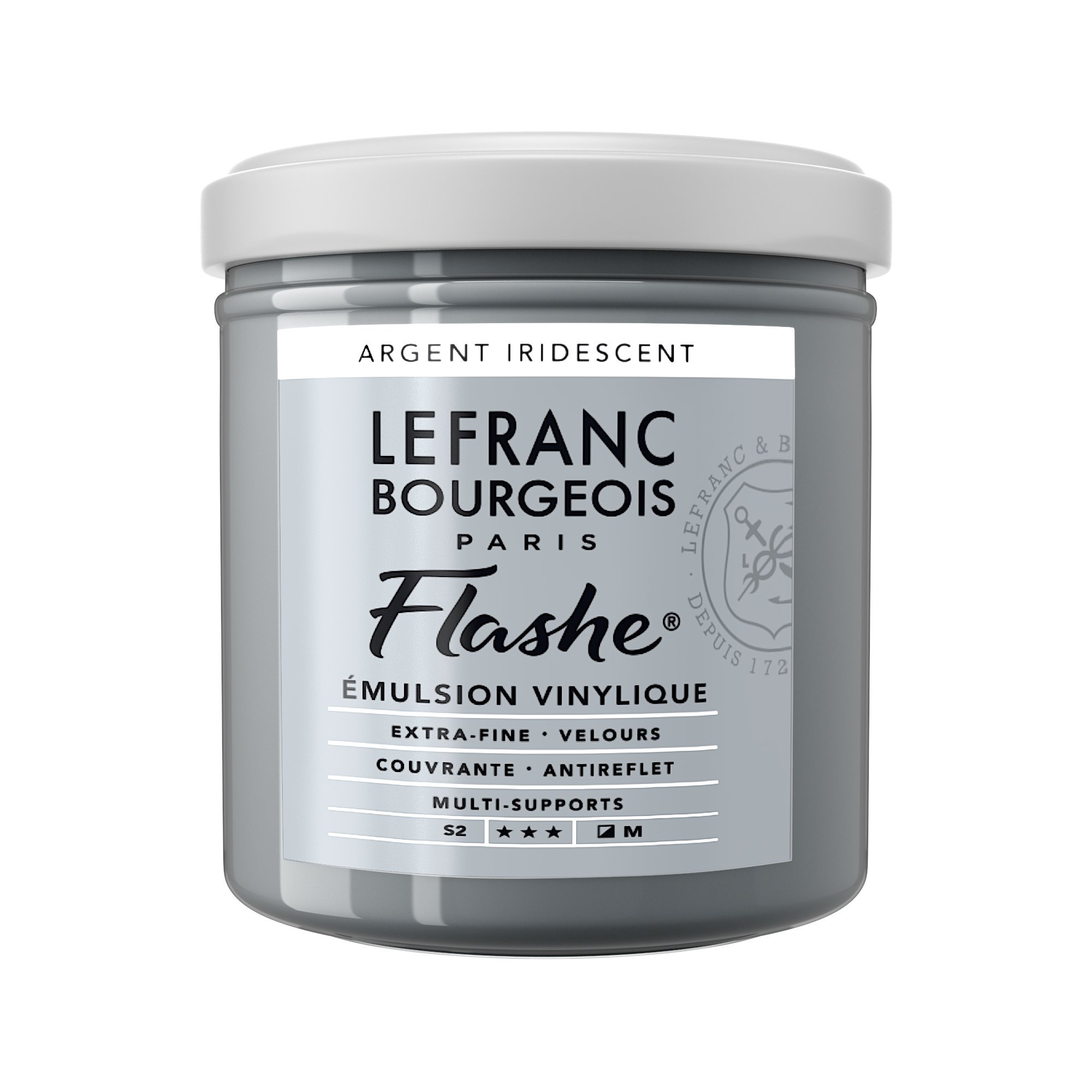 Lefranc Bourgeois Flashe, Extra-Fine Acrylic Vinyl Emulsion, Artists Quality, Silver Iridescent, 125ml Pot