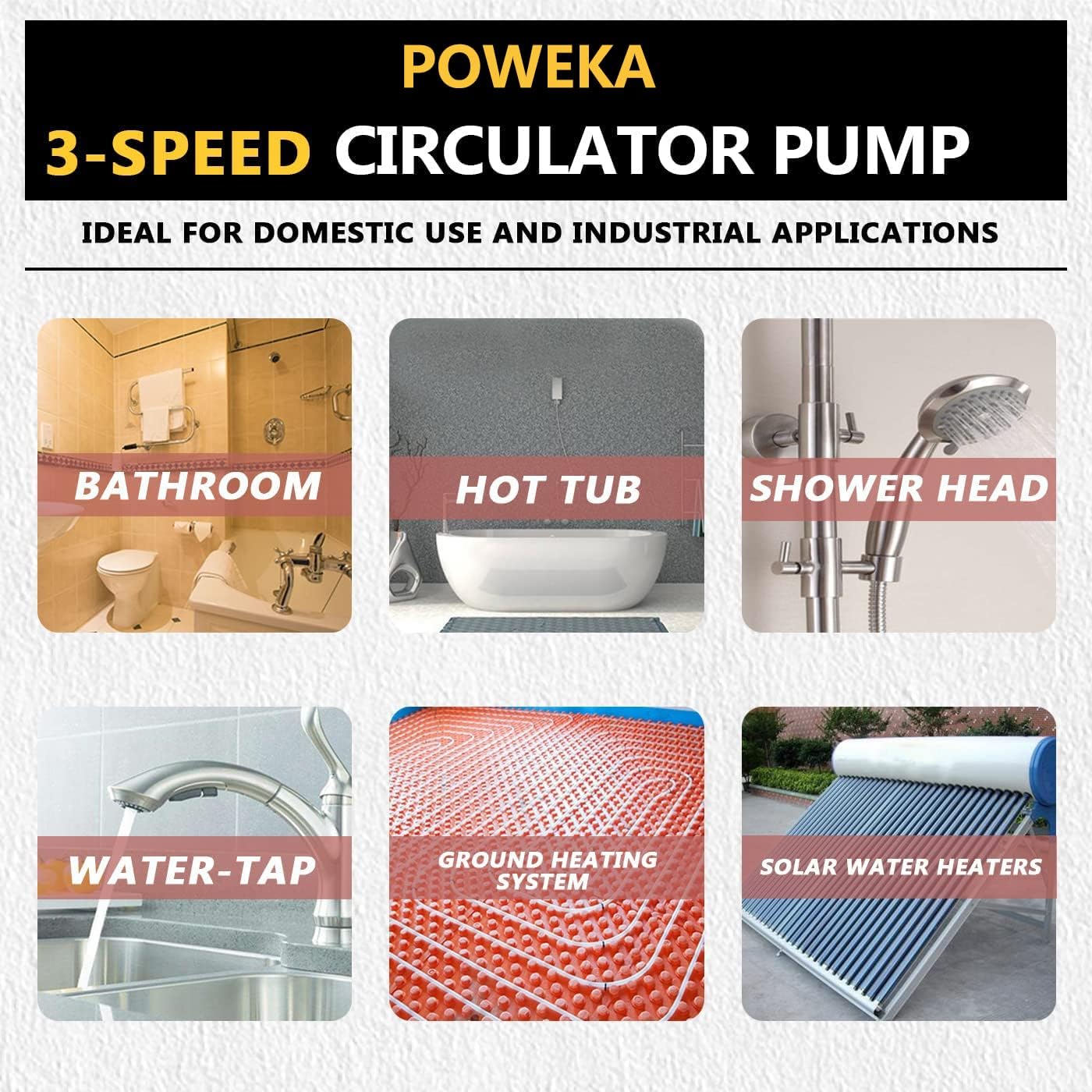 Pompe de Circulation D'eau Chaude RS25/4-180, Circulateur pour Chauffage Central 72W, Pompe à Pression pour Circulateur Domestique Réglage à Trois Vitesses par Poweka