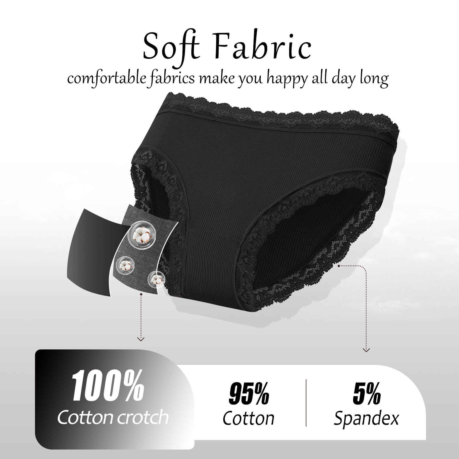 ALL OF SHE Mutande Donna Cotone – Slip Donna Cotone Morbido con Pizzo, Biancheria Intima Comoda e Traspirante, Confezione da 5 Slip, Taglie S-2XL