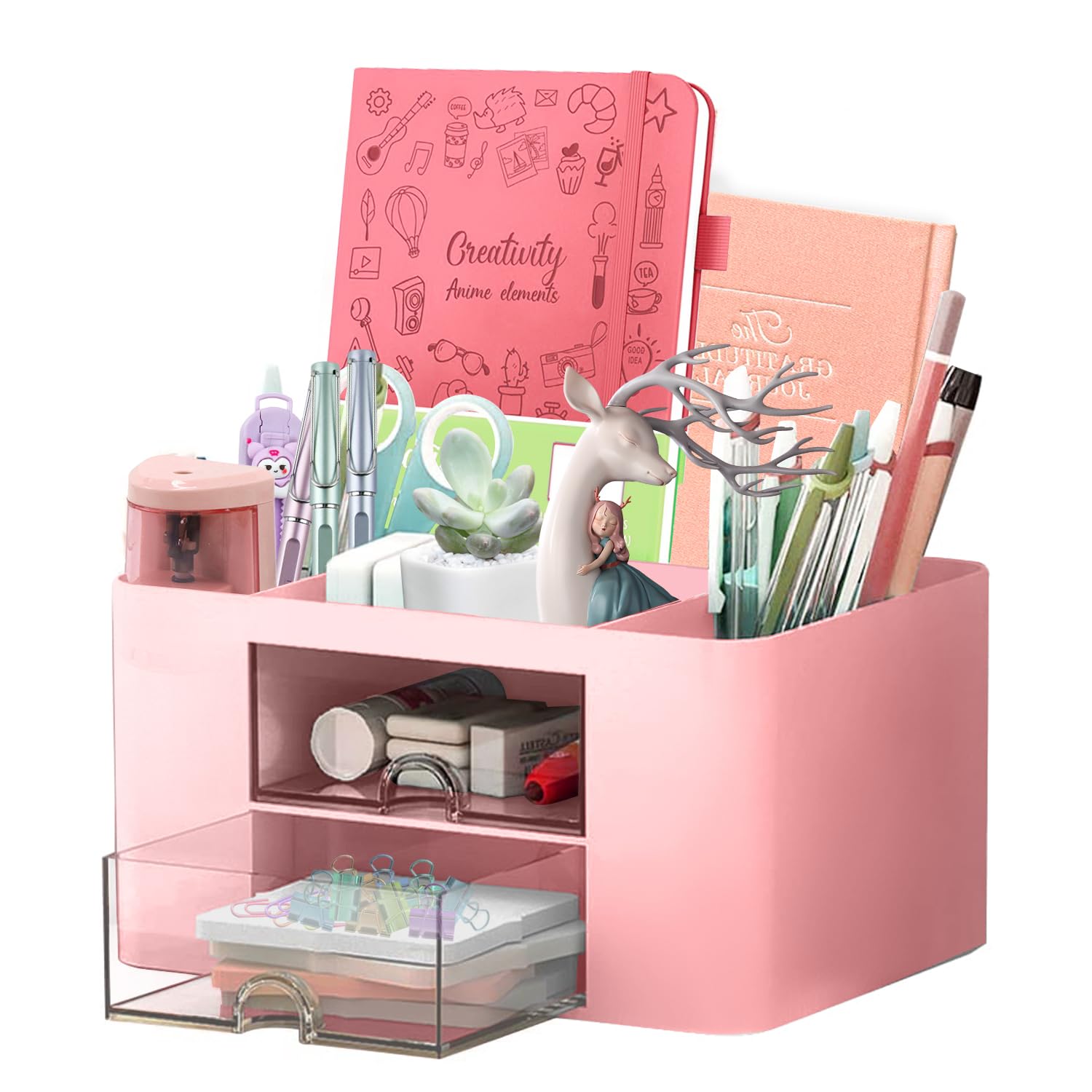 Organizador de escritorio con 7 compartimentos, portalápices, escritorio, mesa de oficina, organizador de escritorio multifuncional para oficina, hogar, escuela, ahorro de espacio (rosa)