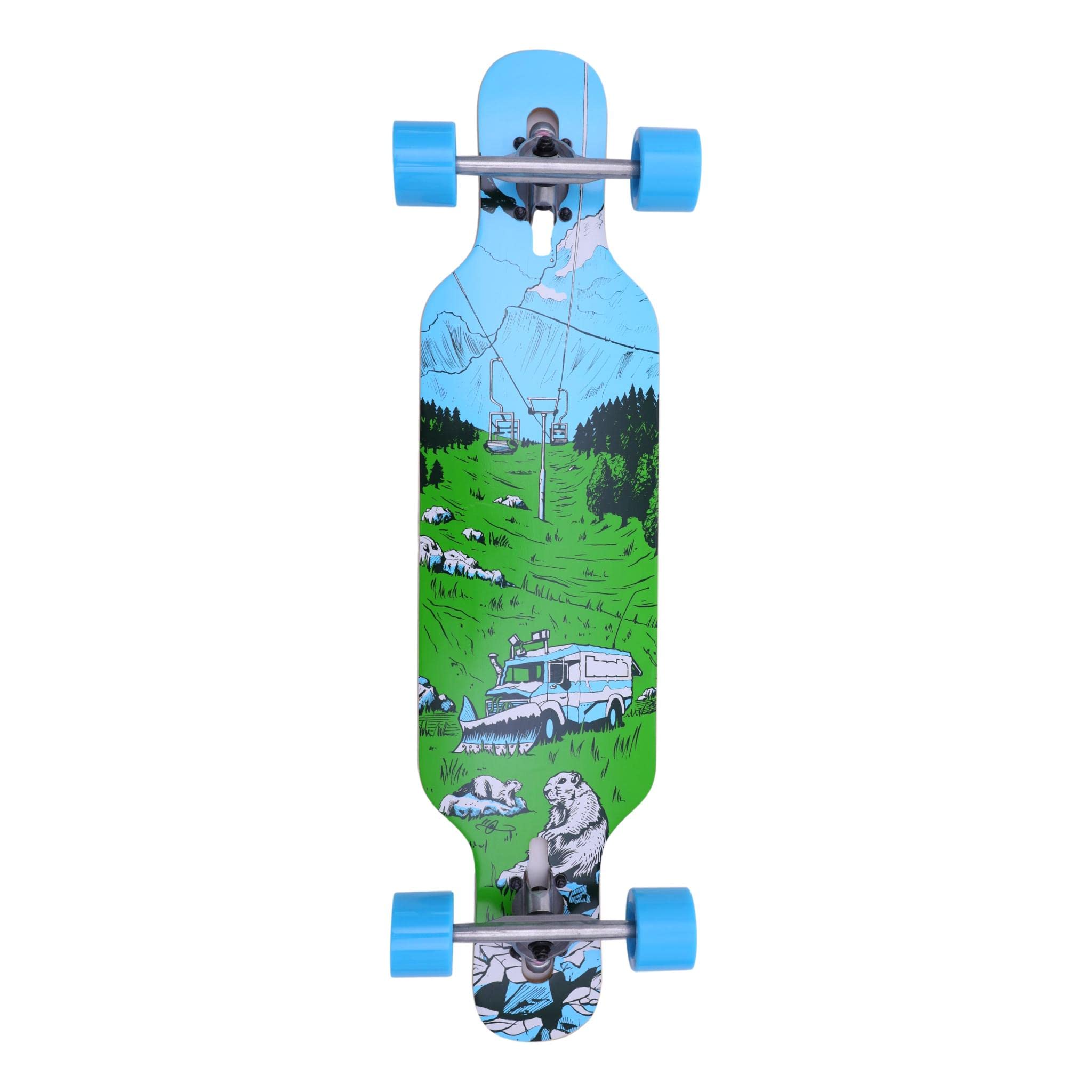 Longboard 92 cm para Freestyle y Freeride Nature - theLongboarder| Ejes de Aluminio Drop-Through 180 mm | Ruedas Poliuretano 70x51 mm | Rodamientos ABEC-7 | Ideal para Adolescentes y Adultos