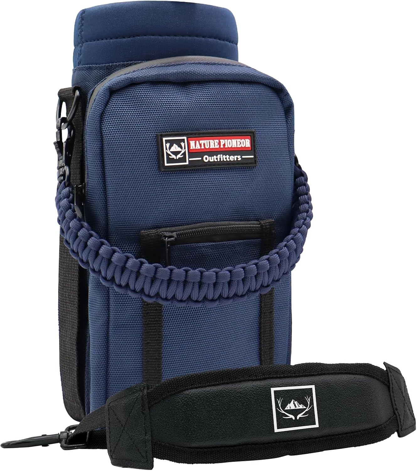 NATURE PIONEOR Water Bottle Holder with Adjustable Strap - 25/32/40oz Insulated Water Bottle Carrier Sling Sleeve with Paracord Handle & 2 Storage Pockets, Hiking, Camping, Gym