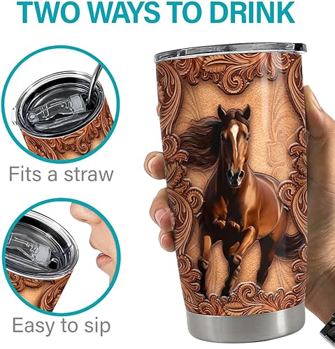 Miniatura 7 de SANDJEST Vaso de caballo personalizado de 20 onzas, 30 onzas, con tapa, taza de viaje para café, taza para hombres, mujeres, caballos, madera,