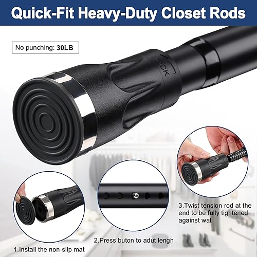 Miniatura 3 de Barra de tensión para colgar ropa, 31 a 46 pulgadas, ajustable, resistente, color negro mate, para armarios, lavandería, zapateros