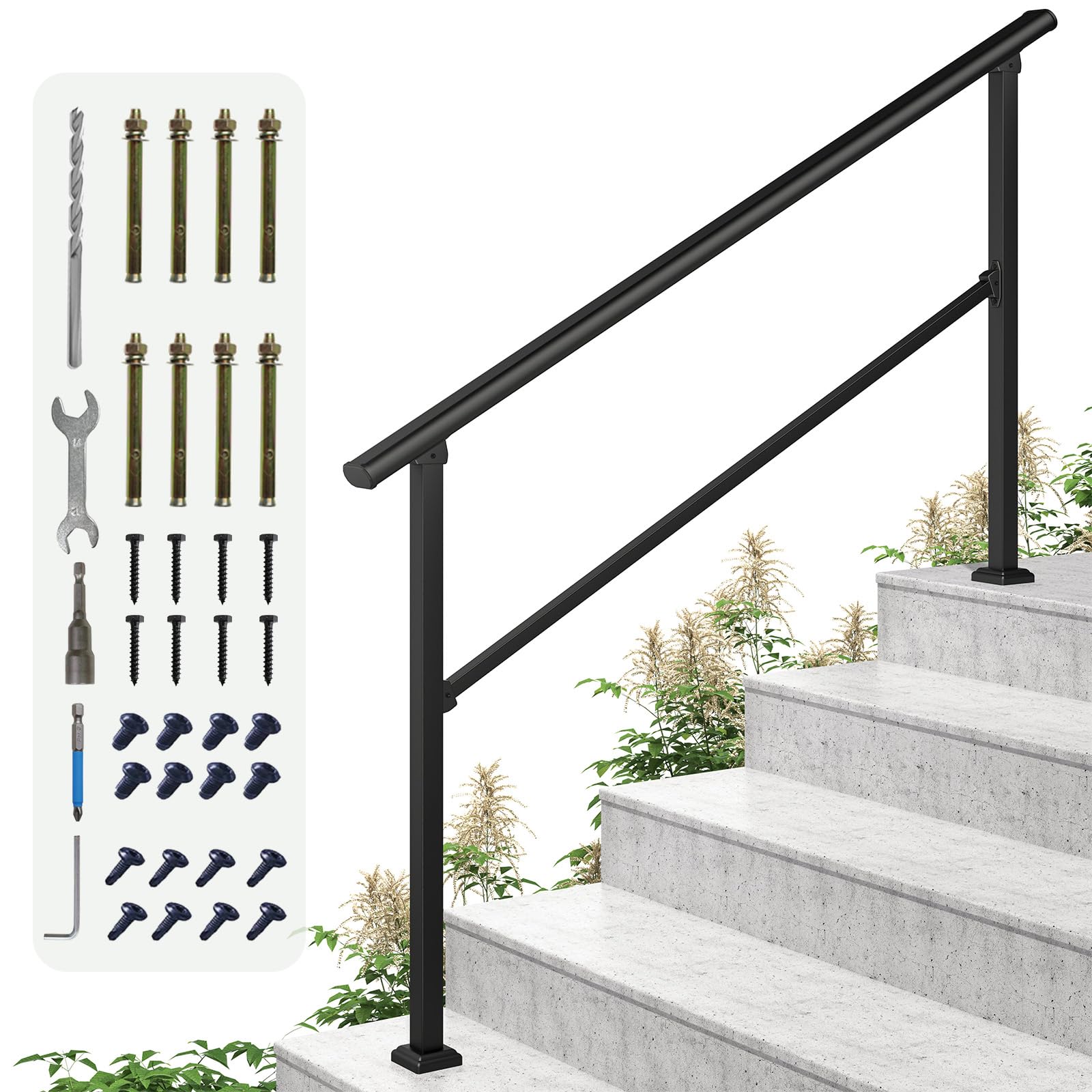 Snapklik.com : LOVMOR 5 Step Hand Rails For Outdoor Steps, Wrought Iron ...