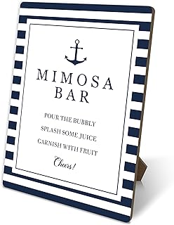 Nautical Anchor Mimosa Bar Sign, Baby Shower Supplies, Bar Sign For Gender Reveal Party Wedding Reception Event Party, Bridal Shower Decorations, 8x11 Inches Tabletop Decor, Wood Sign With Stand, b13