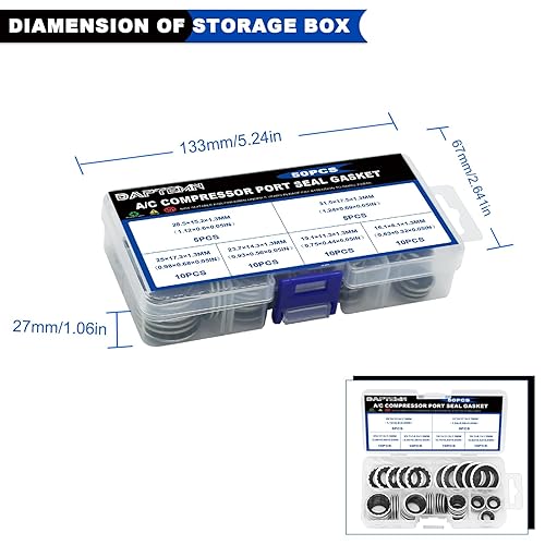 Miniatura 8 de Kit surtido de 50 piezas de arandelas de sellado AC, 6 tamaños de sistema de aire acondicionado, compresor de puerto, juntas de junta, reparaciones
