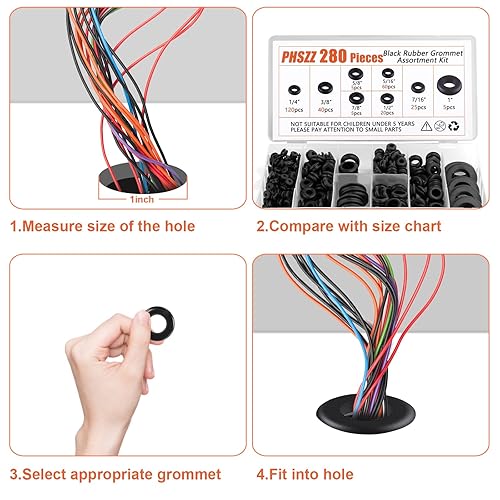 Miniatura 6 de PSHZZ Kit de 280 Ojales de Goma, Surtido de Juntas de Ojales de Goma para Orificios para Cableado, Alambre, Automotriz, Cortafuegos, Chapa Metálica,