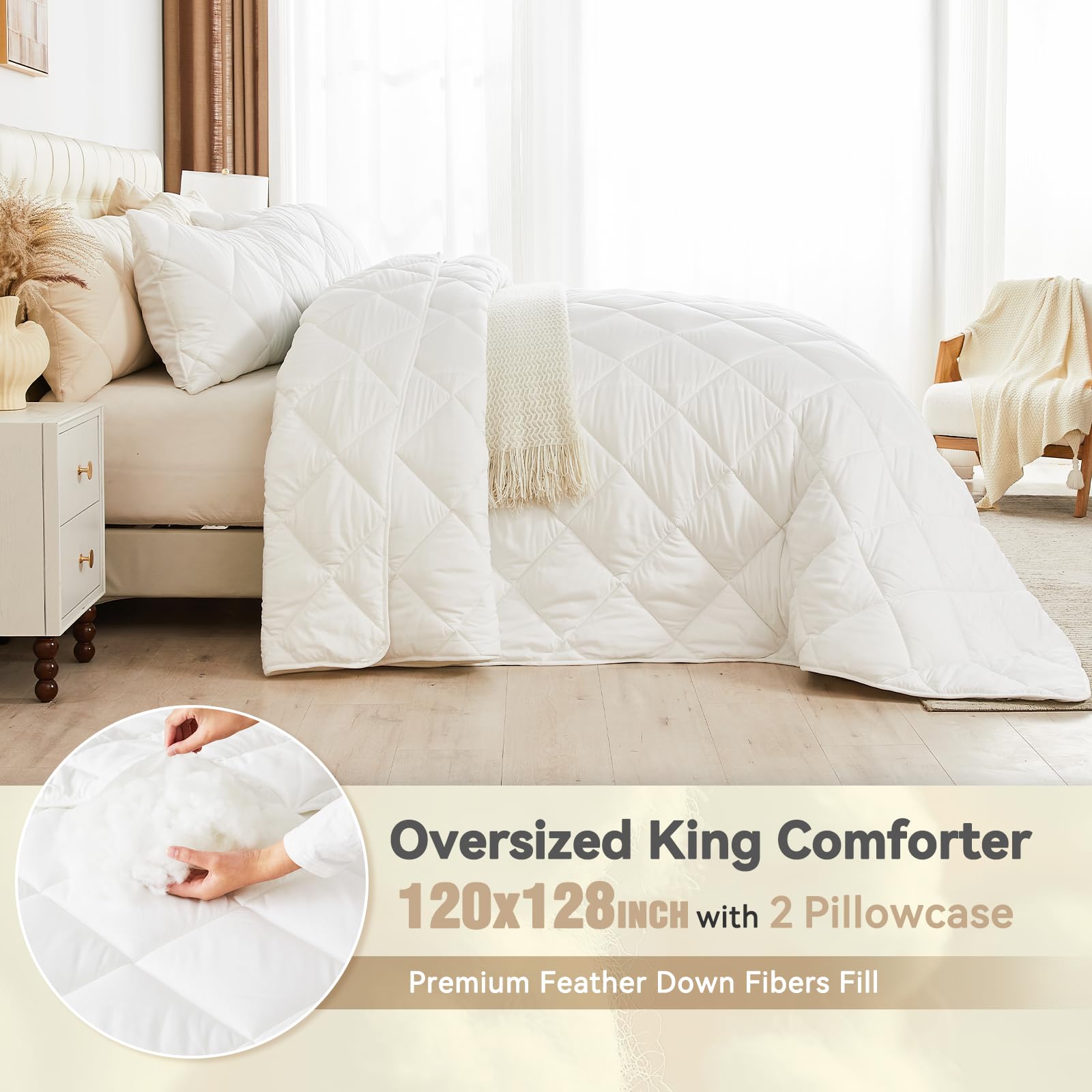ENJOHOS White Oversized California King Comforter Set - 128x120 Cooling Lightweight Bedding With 2 Pillowcases - View #3