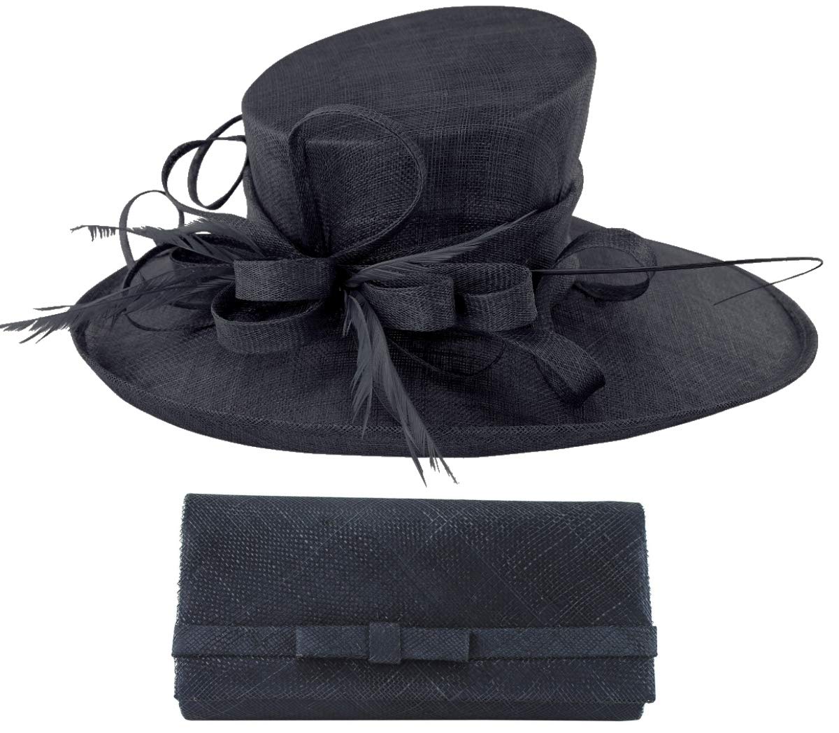 Max and Ellie Events Hat Bundle with Matching Occasion Bag (2 Items) in Navy, Size: Medium (57cm)