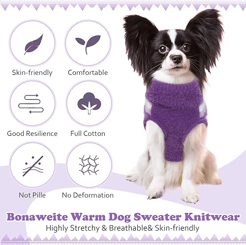Miniatura 7 de Bonaweite Suéter para perro, suéter de punto para mascotas para perros pequeños y medianos, gatos, suéter cálido y suave de cuello alto para