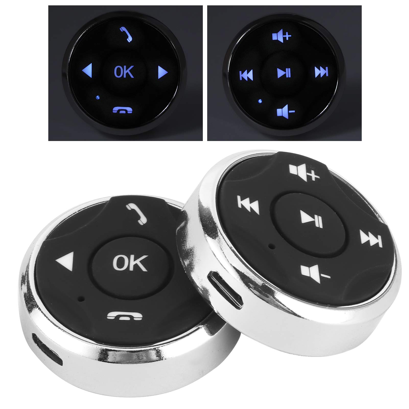 Bouton multimédia télécommande pour Volant Portable sans Fil Bluetooth USB contrôleur Rechargeable Appels téléphoniques contrôleurs de Musique Commande au Volant+Commande au Volant+Commande au Volant