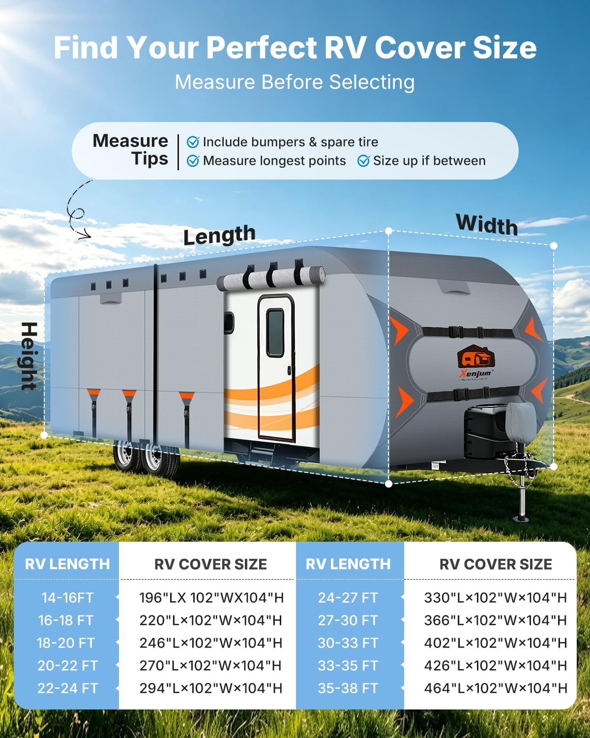 RV Cover 30-33 FT, 9-Layer Heavy Duty Travel Trailer Cover, Windproof Rip-Stop Camper Cover for RVs with Rooftop AC, Breathable Trailer Motorhome Cover with Zipper Doors & Storage Bag